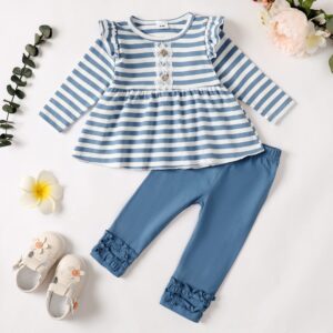 Baby Girl Clothes Toddler Girl Cute Outfits Long Sleeve Ruffle Shirt Solid Pants Little Baby Girl Fall Winter Clothes 12-18 Months