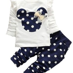 Avidqueen Cute Toddler Baby Girls Clothes Set Long Sleeve T-Shirt and Pants Kids 2pcs Outfits(White+Navy,2T)