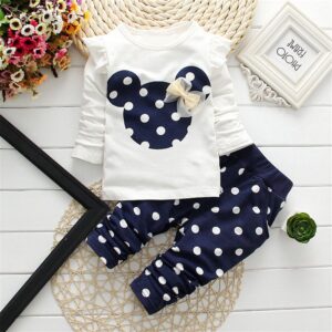 Avidqueen Cute Toddler Baby Girls Clothes Set Long Sleeve T-Shirt and Pants Kids 2pcs Outfits(White+Navy,2T)