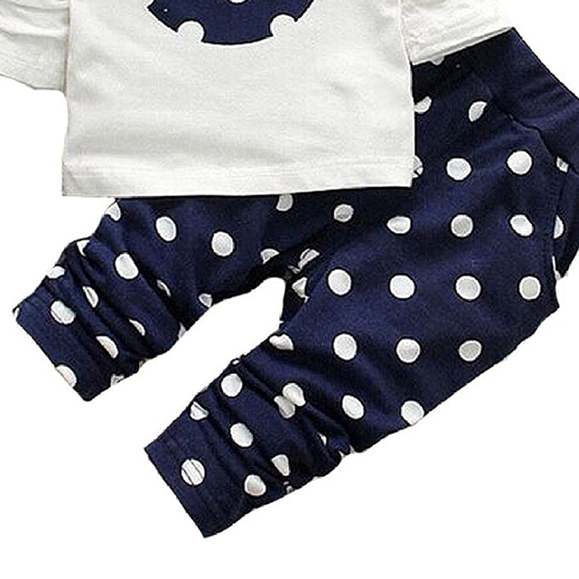 Avidqueen Cute Toddler Baby Girls Clothes Set Long Sleeve T-Shirt and Pants Kids 2pcs Outfits(White+Navy,2T)