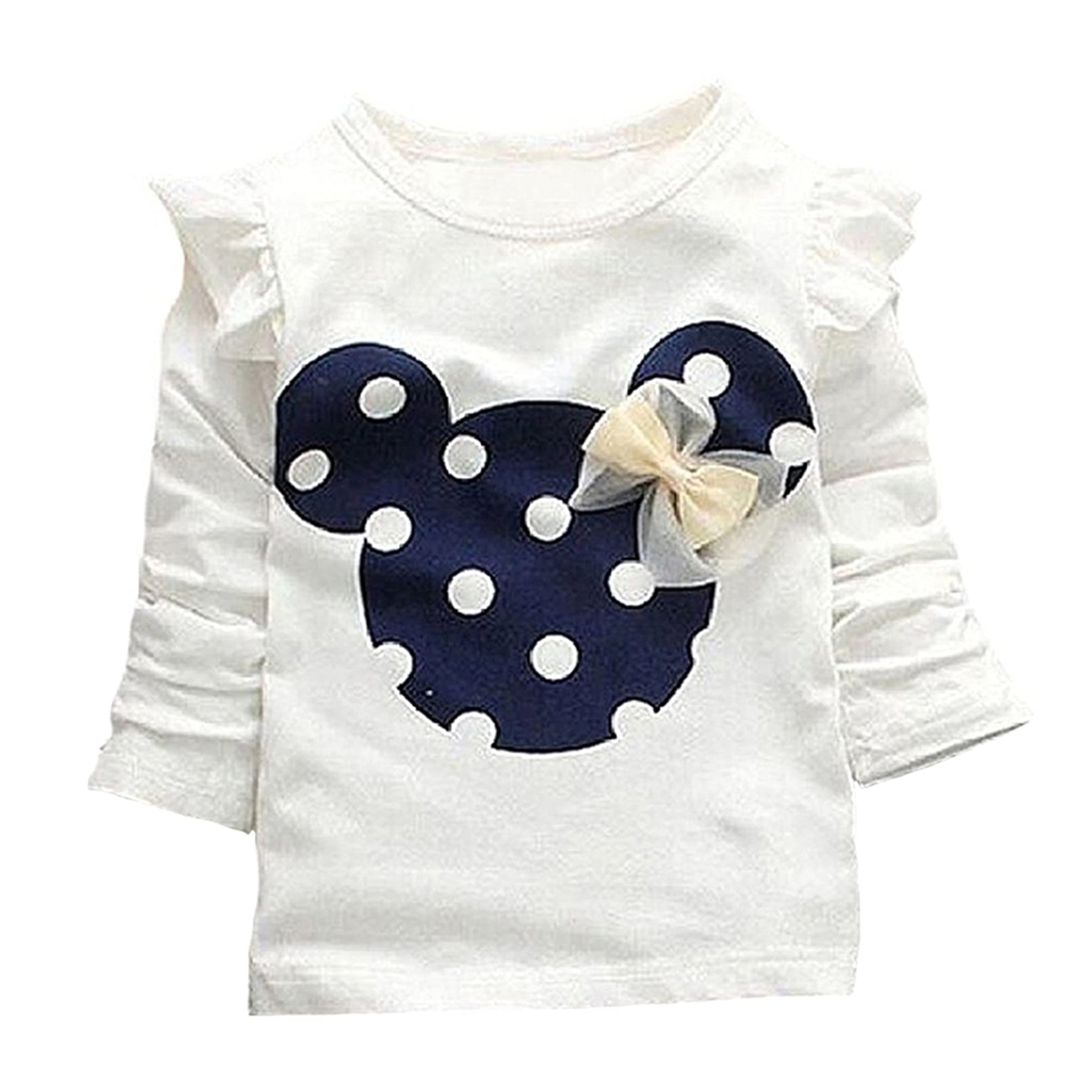 Avidqueen Cute Toddler Baby Girls Clothes Set Long Sleeve T-Shirt and Pants Kids 2pcs Outfits(White+Navy,2T)