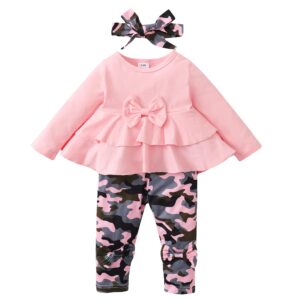 xuanhao 12-18 month girl clothes girl clothing fall winter cute long sleeve pant sets ruffle tops camouflage pants baby clothes girl 12-18 months