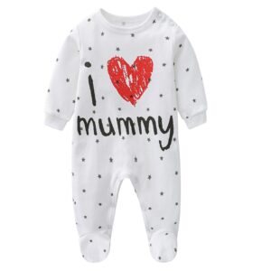 AOMOMO Unisex- Baby Clothes Twins Bodysuits I Love Daddy Mummy Romper Set, Newborn Cotton Footed Pajamas (White, Newborn)