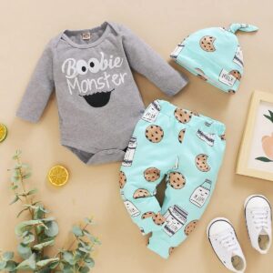 Aoswep Newborn Infant Baby Clothes Long Sleeve Romper + Pants + Hat 3PCS Outfits Set