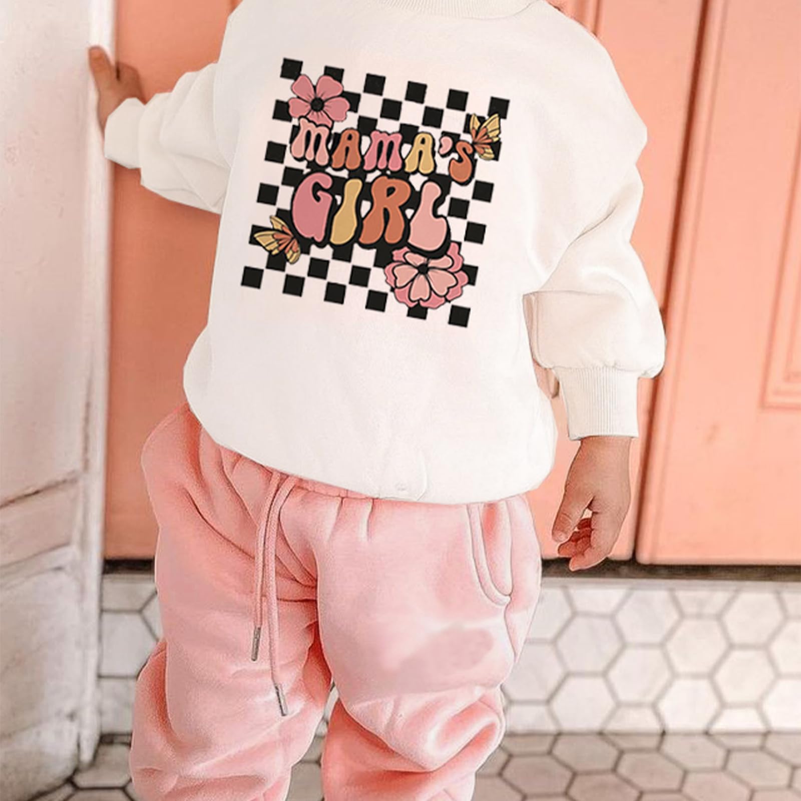 Socutebabe 2Pcs Set Infant Baby Girl Fall Clothes Mamas Girl Long Sleeve Crewneck Sweatshirt+Joggers Pants Winter Outfit Set (Mamas Girl-White,6-12 Months)