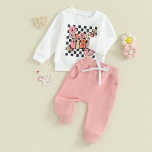 Socutebabe 2Pcs Set Infant Baby Girl Fall Clothes Mamas Girl Long Sleeve Crewneck Sweatshirt+Joggers Pants Winter Outfit Set (Mamas Girl-White,6-12 Months)