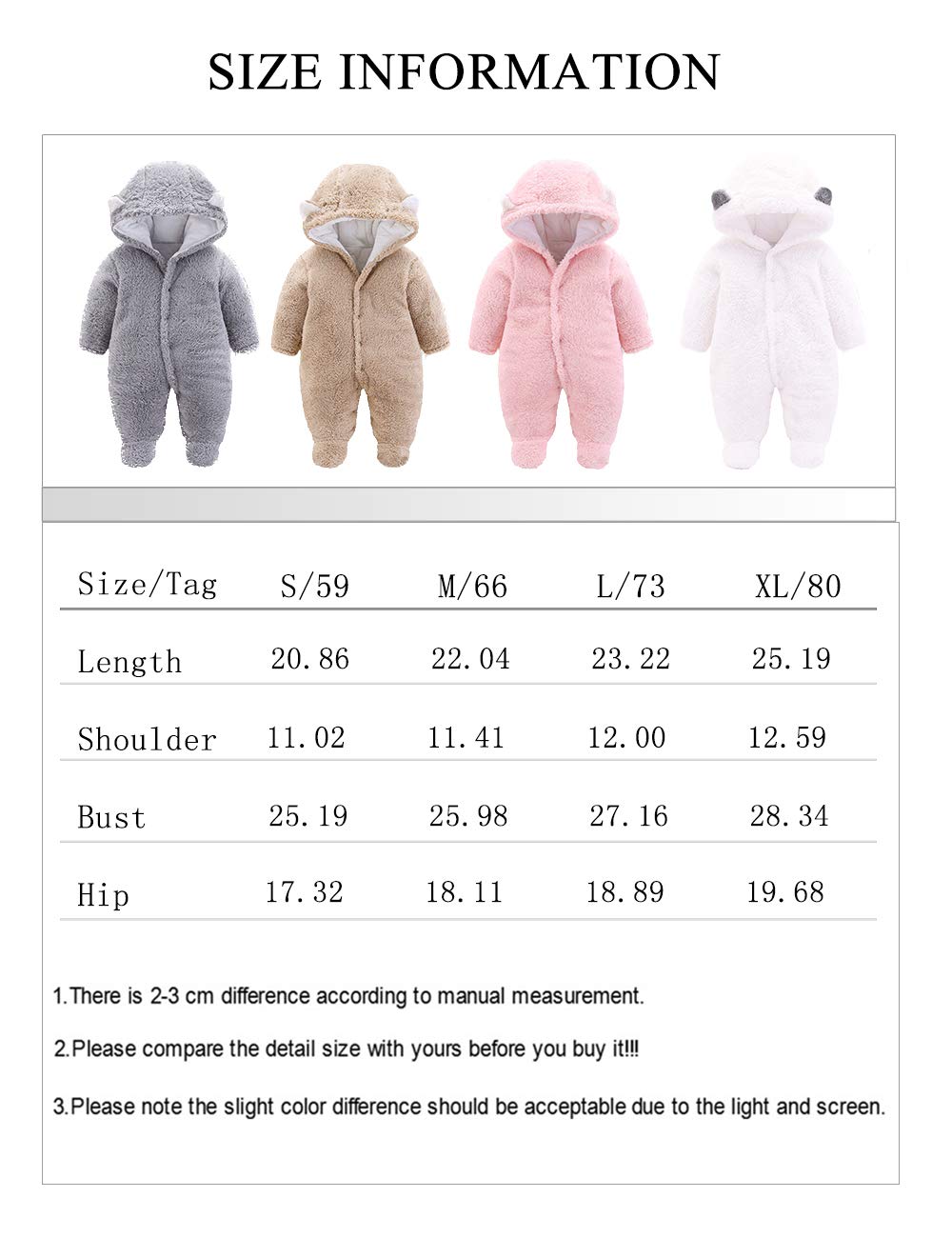 XMWEALTHY Unisex Baby Clothes Winter Coats Cute Newborn Infant Jumpsuit Snowsuit Bodysuits Baby Gifts Girl Boy Khaki M