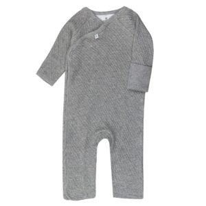 HonestBaby Romper Sets One-Piece Jumpsuit Organic Cotton for Infant Baby Boys, Girls, Unisex, Gray Heather Kimono Coverall, 0-3 Months