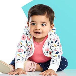 Simple Joys by Carter's Baby Girls' 4-Piece Jacket, Pant, and Bodysuit Set, Coral Pink/Ecru Floral/Navy Dots/Stripe, 3-6 Months