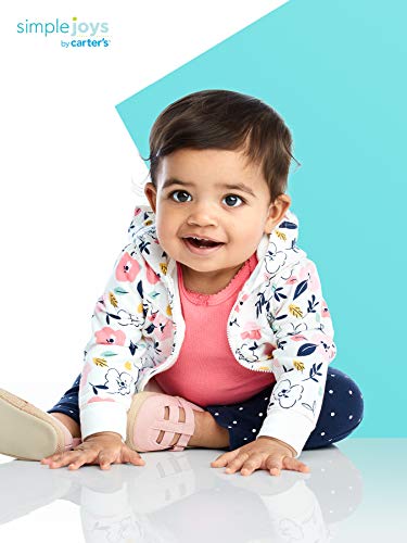 Simple Joys by Carter's Baby Girls' 4-Piece Jacket, Pant, and Bodysuit Set, Coral Pink/Ecru Floral/Navy Dots/Stripe, 3-6 Months