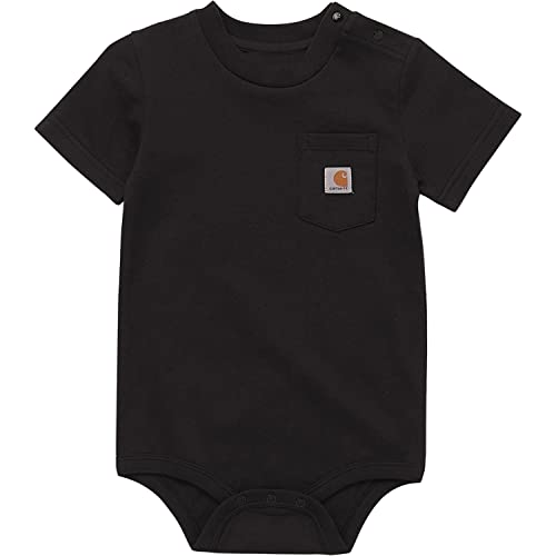 Carhartt Baby Short-Sleeve Bodysuit Pocket T-Shirt Onesie, Caviar Black, 24 Months