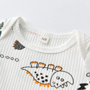 Siracend Newborn Infant Baby Boy Clothes Outfits Dinosaur Pattern Long Sleeve Romper + Pants + Hat Clothing 3 PCS (Newborn) White