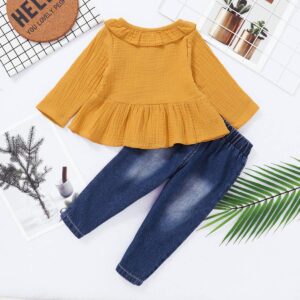 18 Months Girl Clothes Toddler Baby Girl Outfits Fall Long Sleeve Top Ripped Jeans Set Winter Baby Girl Clothes 18-24 Months Yellow