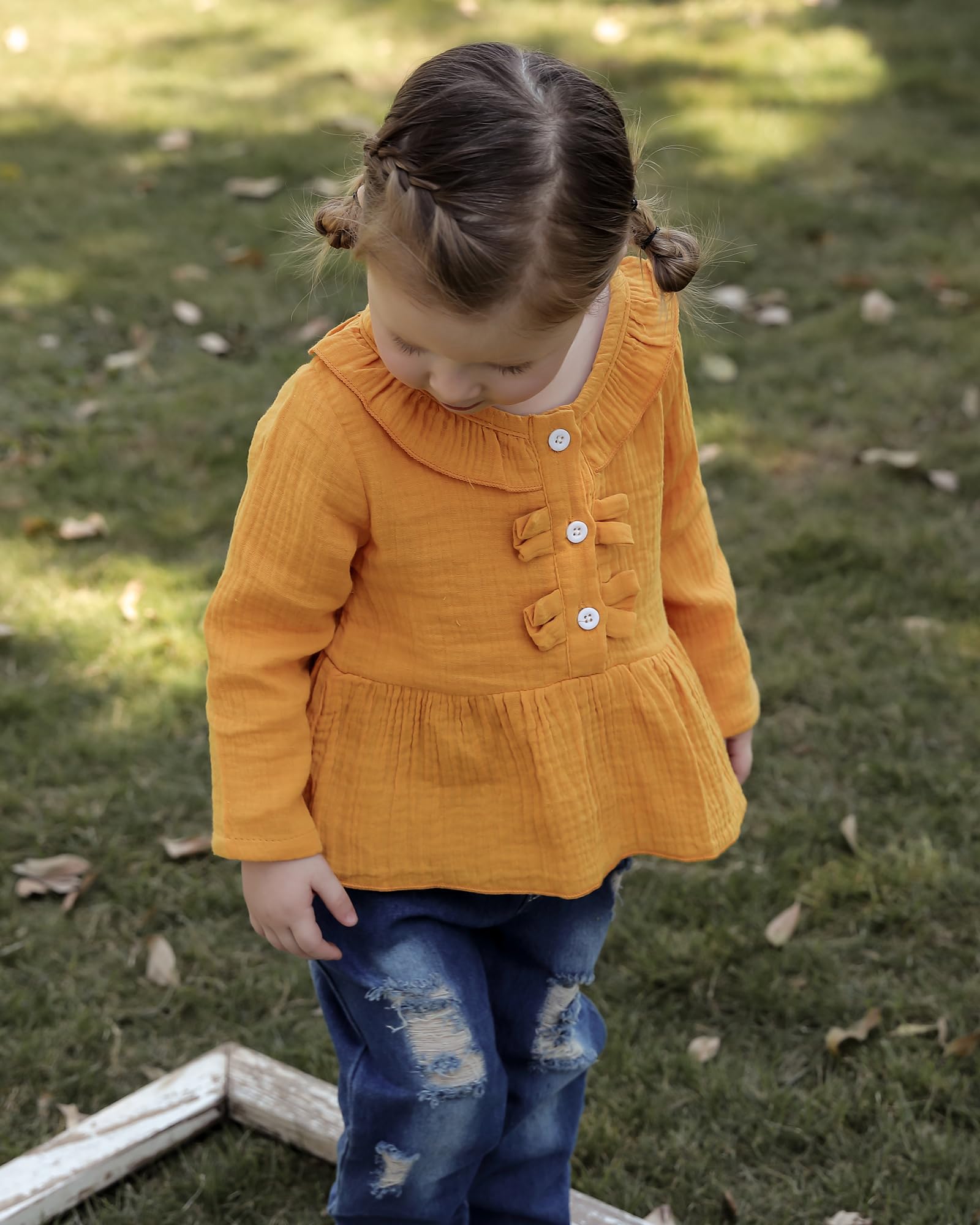 18 Months Girl Clothes Toddler Baby Girl Outfits Fall Long Sleeve Top Ripped Jeans Set Winter Baby Girl Clothes 18-24 Months Yellow