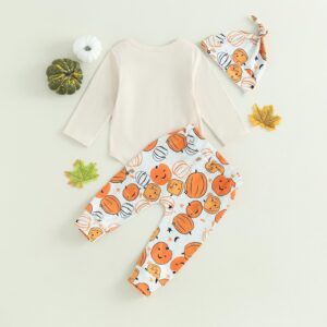 My First Halloween Newborn Infant Baby Boy Clothes Halloween Outfits Pumpkin Romper Bodysuits (Apricot, 0-3 Months)