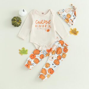 My First Halloween Newborn Infant Baby Boy Clothes Halloween Outfits Pumpkin Romper Bodysuits (Apricot, 0-3 Months)