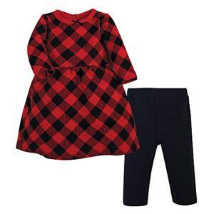 Hudson Baby Baby Girls' Quilted Cotton Dress and Leggings, Buffalo Plaid, 6-9 Months