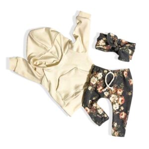 okgirl baby girl clothes long sleeve hoodie sweatshirt floral pants with headband outfit sets(12-18 months)