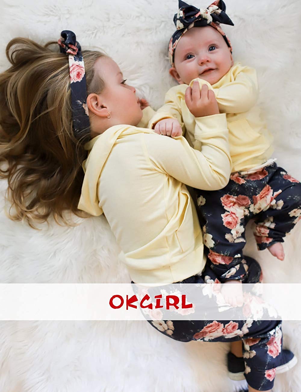 Okgirl Baby Girl Clothes Long Sleeve Hoodie Sweatshirt Floral Pants With Headband Outfit Sets(12-18 Months)