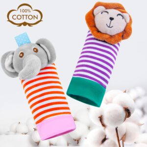 Yeeeasy Baby Rattle Cotton Socks and Wrist Rattle Strap Set, Infant Toys 0 3 6 9 12 Months, Baby Gifts for Boys and Girls, Develop Babies Sensory Toys