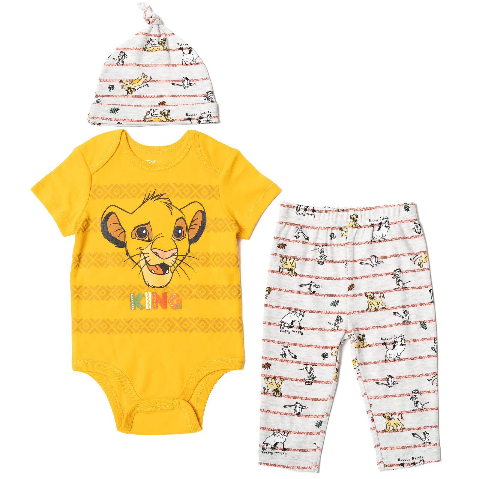 Disney Lion King Simba Infant Baby Boys 3 Piece Outfit Set: Cuddly Bodysuit Pants Hat orange/White 3-6 Months