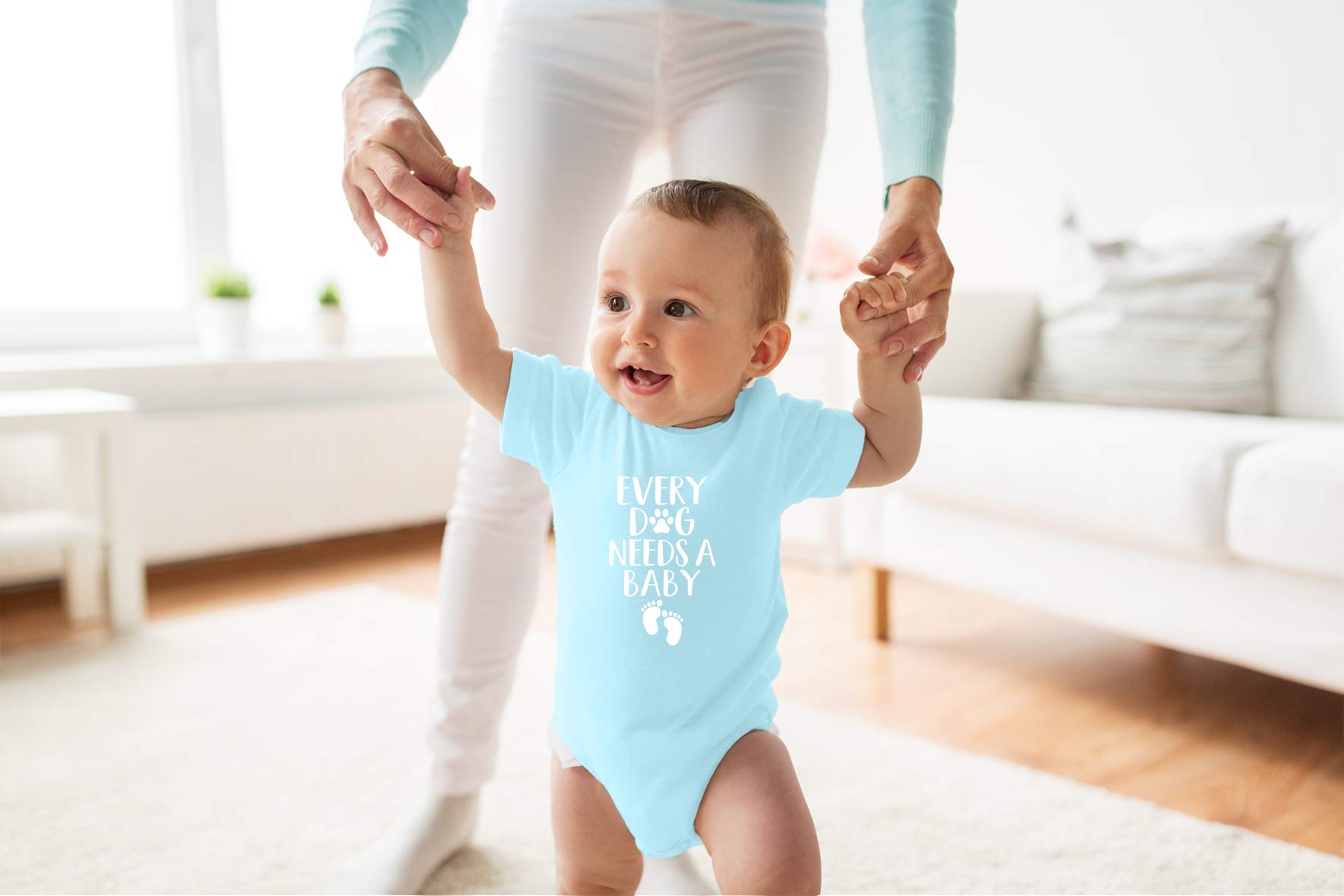 Every Dog Needs a Baby - My Siblings Have Tails - Funny Romper, One-Piece Baby Bodysuit (6 Months, Light Blue)