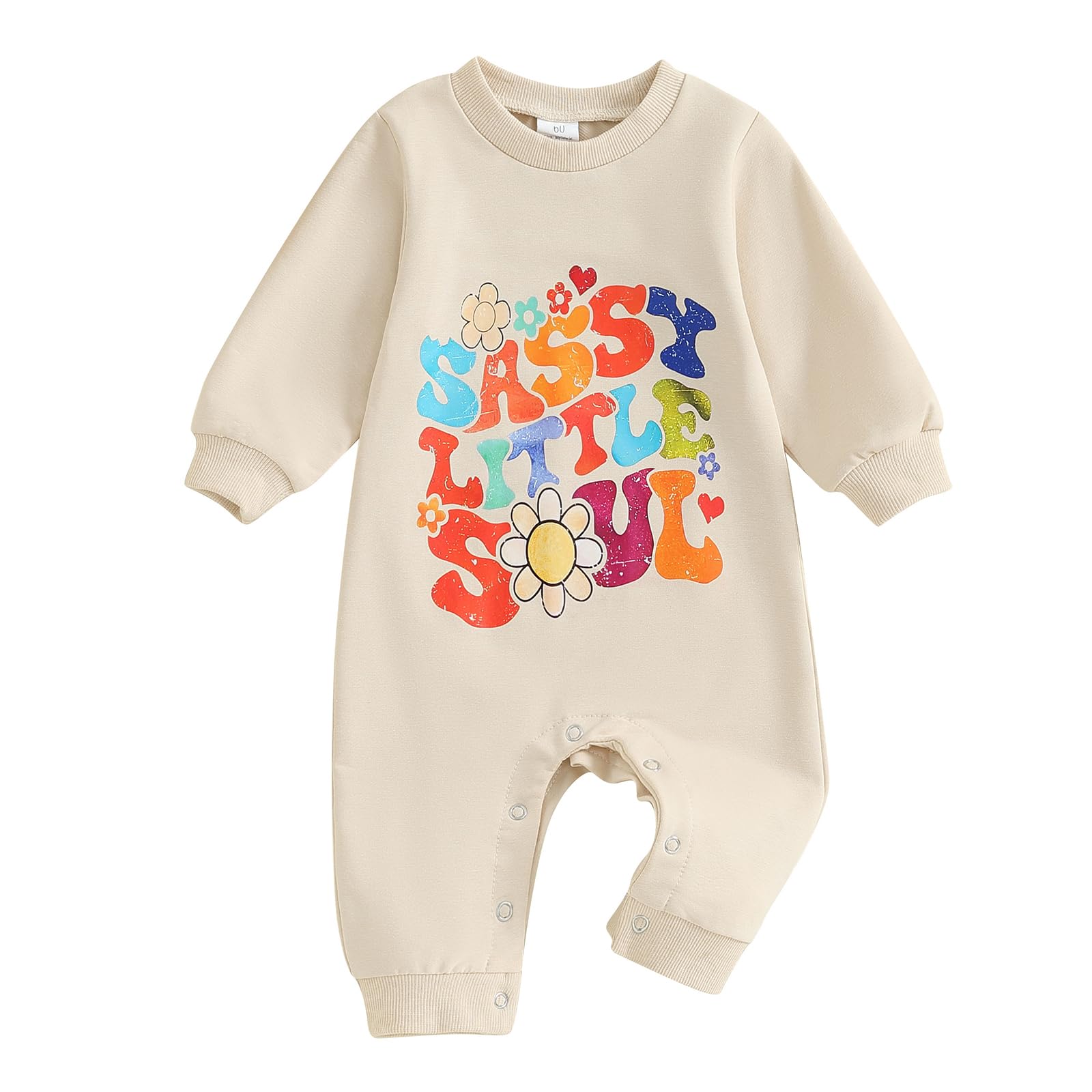 BOIBOKOKO Newborn Baby Girl Boy Clothes Sassy Little Soul Long Sleeve Romper Jumpsuit Cute Fall Winter Outfit (Beige-CC, 3-6 Months)