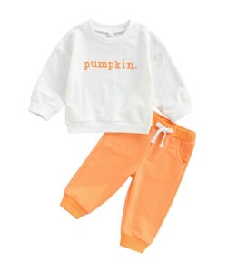 thefound 0-5t baby boys halloween outfit set infant newborn girls pullover sweatshirts cotton pant casual clothes (orange, 6-12 months)