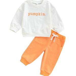 TheFound 0-5T Baby Boys Halloween Outfit Set Infant Newborn Girls Pullover Sweatshirts Cotton Pant Casual Clothes (Orange, 6-12 Months)