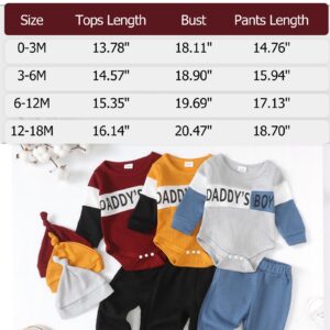 SUNNY PIGGY Baby Boy Clothes 3-6 Months Infant Newborn Romper Daddy Boy Top Spring Baby Pants Infant Cute Hat Grey+Blue