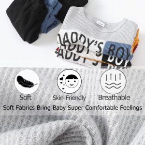 SUNNY PIGGY Baby Boy Clothes 3-6 Months Infant Newborn Romper Daddy Boy Top Spring Baby Pants Infant Cute Hat Grey+Blue