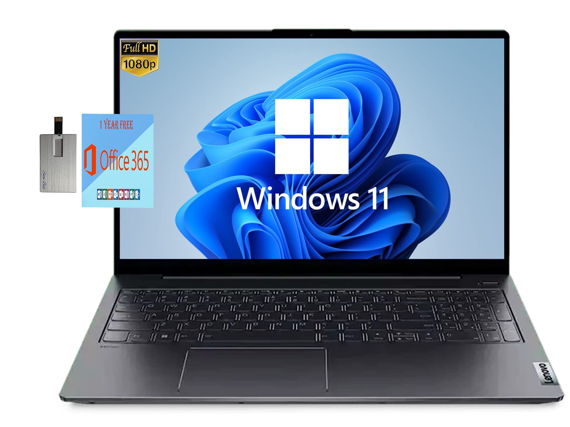 Lenovo IdeaPad 1 15.6" FHD Laptop, Intel Pentium Silver N6000 Processor, 4GB RAM, 128GB eMMC Flash Memory, 720P HD Webcam, Dolby Audio, 1 Year Office, Blue, Win 11, 32GB Hotface USB Card