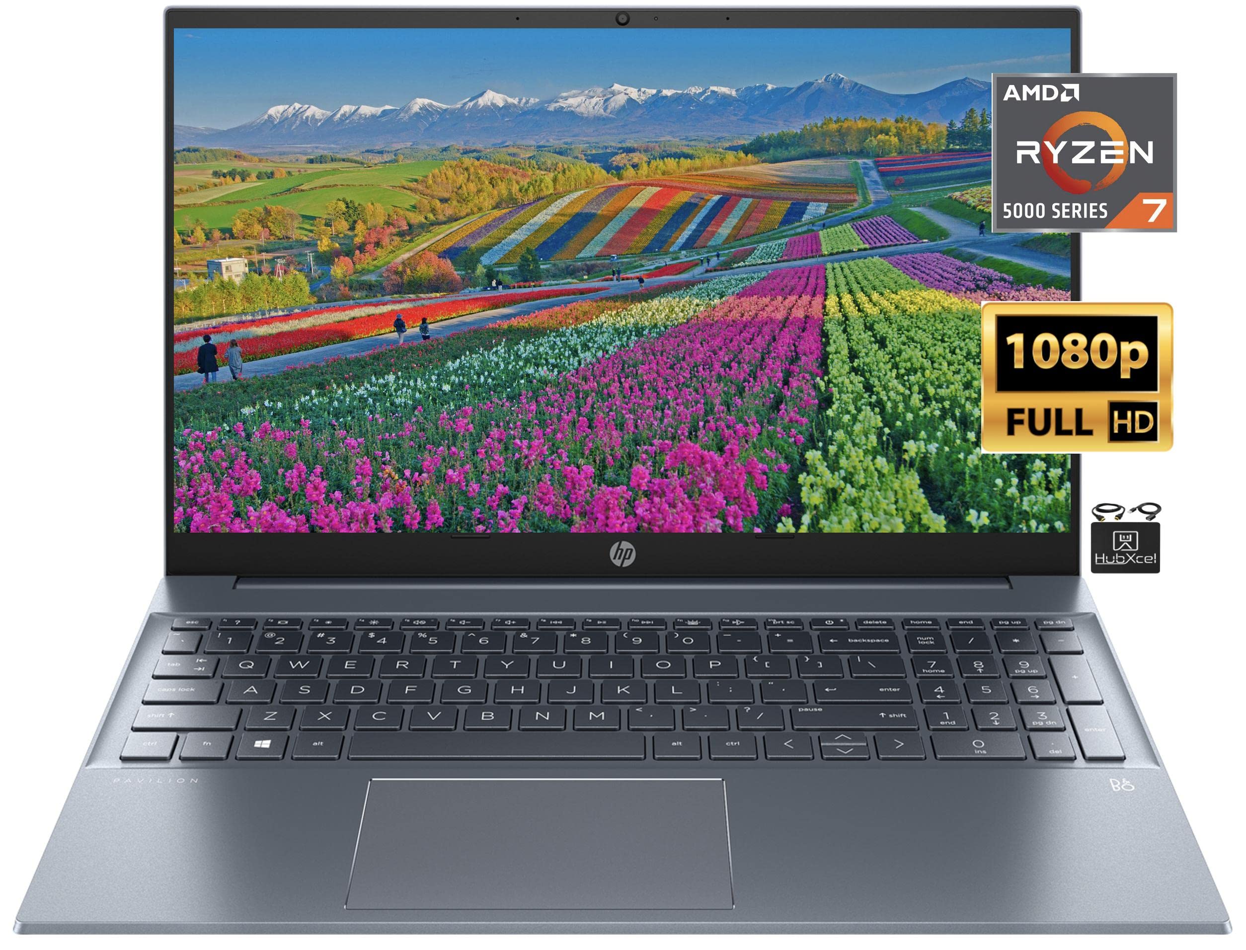 2022 Flagship HP Pavilion 15.6" FHD 1080P IPS Laptop, 8-Core AMD Ryzen 7-5700U (Upto 4.3GHz, Beat i7-1180G7), 16GB RAM, 512GB SSD, Webcam, WiFi 6, Long Hour Battery, Audio B&O, Win11+Accessory