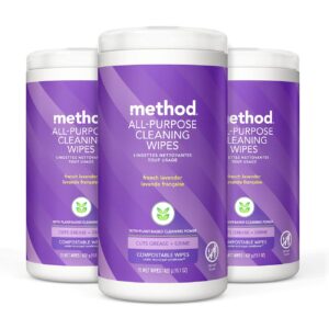 method all-purpose cleaning wipes, french lavender, multi-surface, compostable, 70 count, (pack of 3)