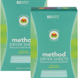 Method Dryer Sheets, Beach Sage, 80 Sheets, 2 Pack, Packaging May Vary