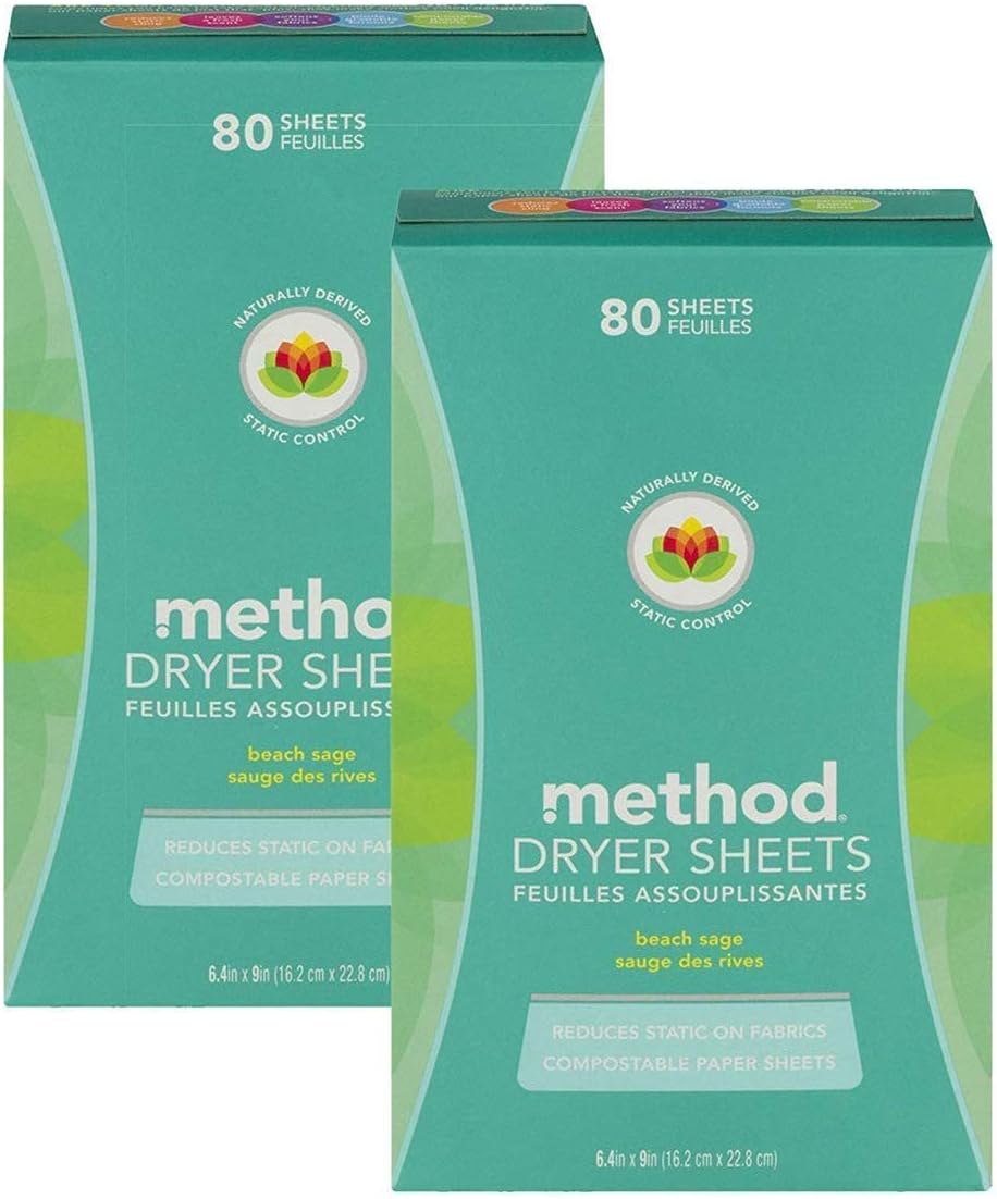 Method Dryer Sheets, Beach Sage, 80 Sheets, 2 Pack, Packaging May Vary