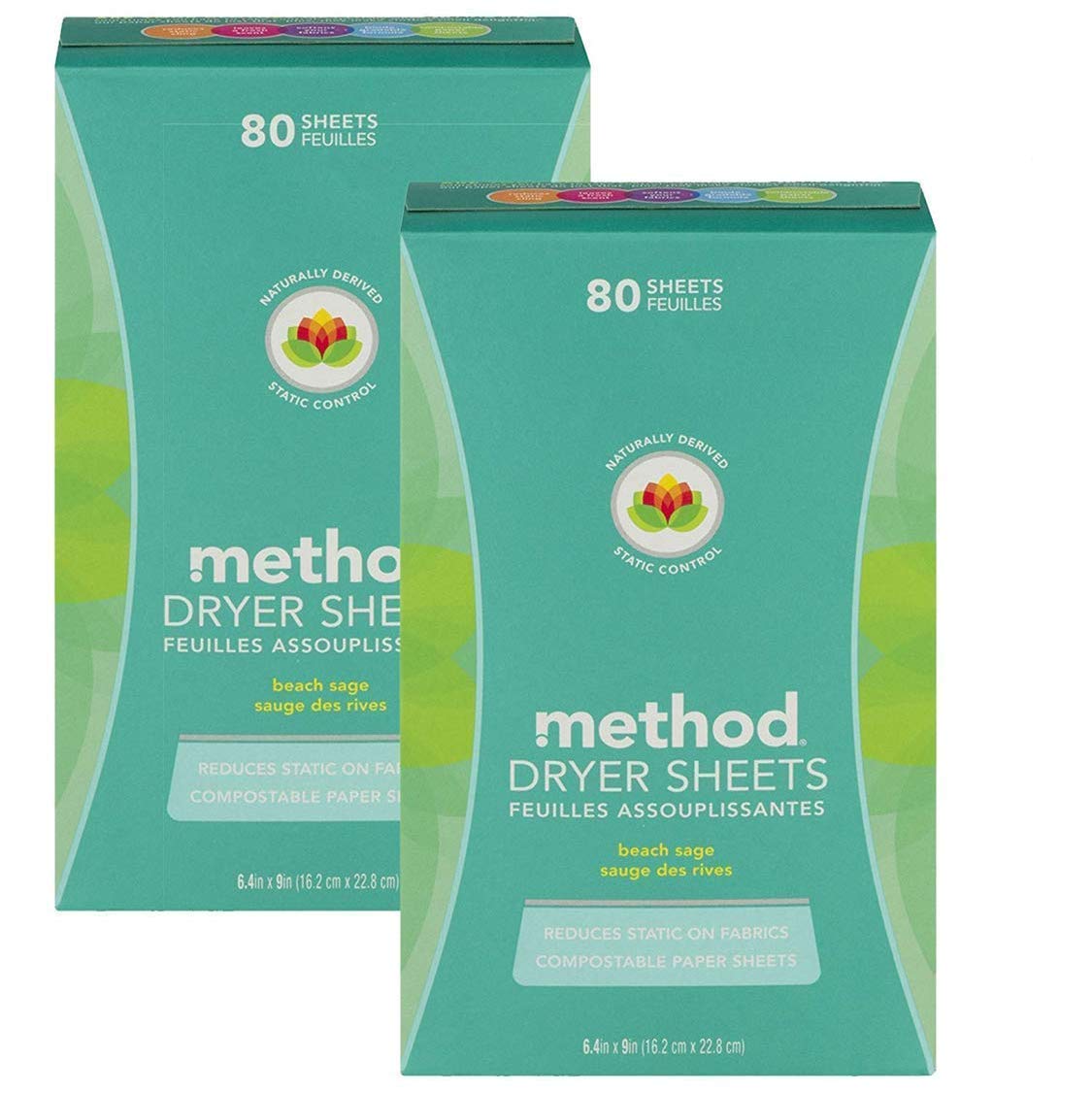 Method Dryer Sheets, Beach Sage, 80 Sheets, 2 Pack, Packaging May Vary