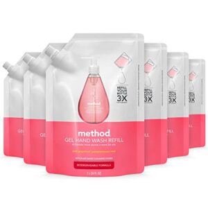 Method Gel Hand Soap Refill, Pink Grapefruit, Biodegradable Formula, 34 fl oz (Pack of 6)