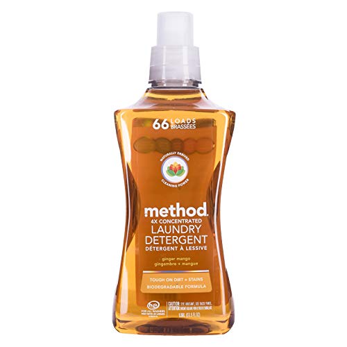 Method Liquid Laundry Detergent, Ginger Mango, 66 Loads Per Bottle, Hypoallergenic + Biodegradable Formula, Plant-Based Stain Remover, 53.5 Fl Oz (Pack of 1)