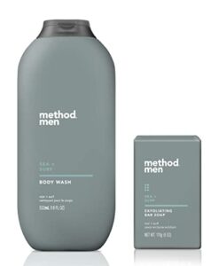 method men's - sea + surf body wash 18 ounce & sea + surf exfoliating bar soap, 6 oz - set of 2