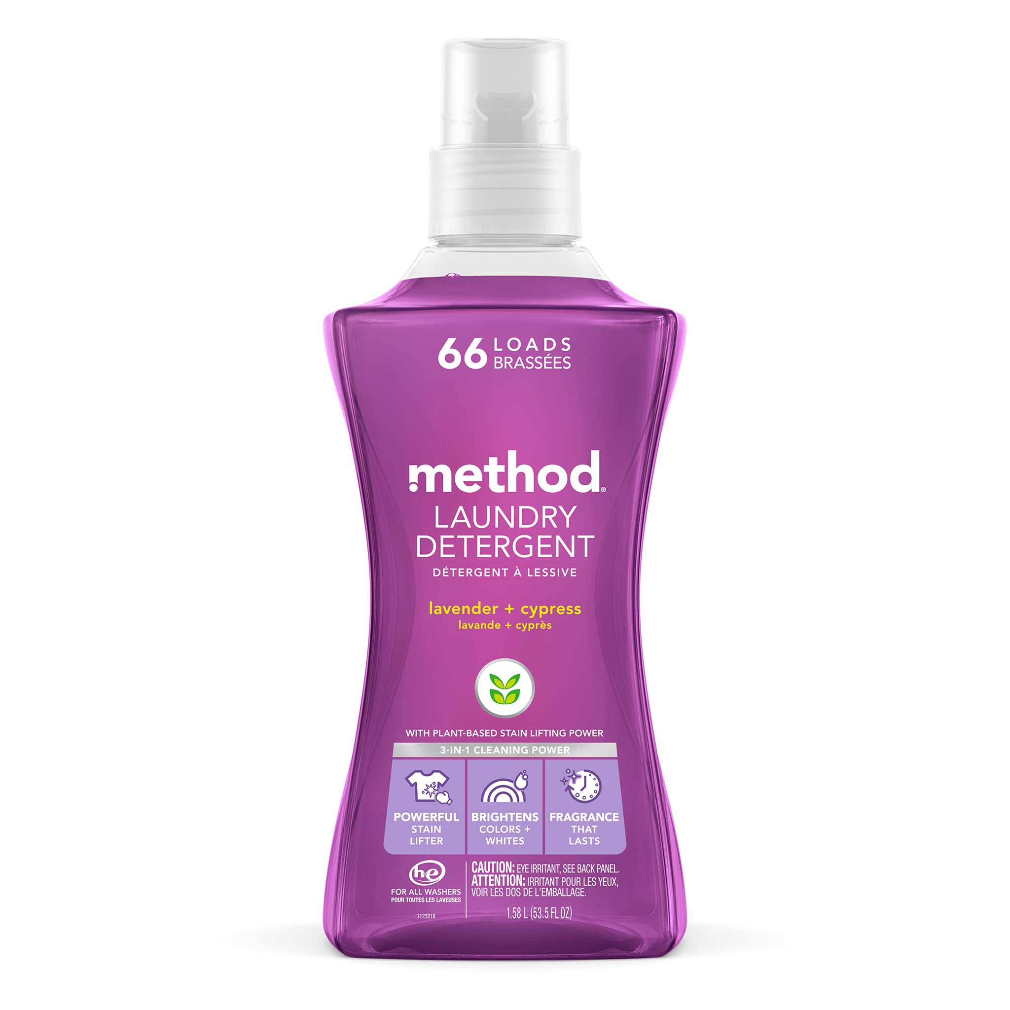 Method Liquid Laundry Detergent, Lavender + Cypress, 66 Loads Per Bottle, Biodegradable Formula, Plant-Based Stain Remover, 53.5 Fl Oz (Pack of 1)