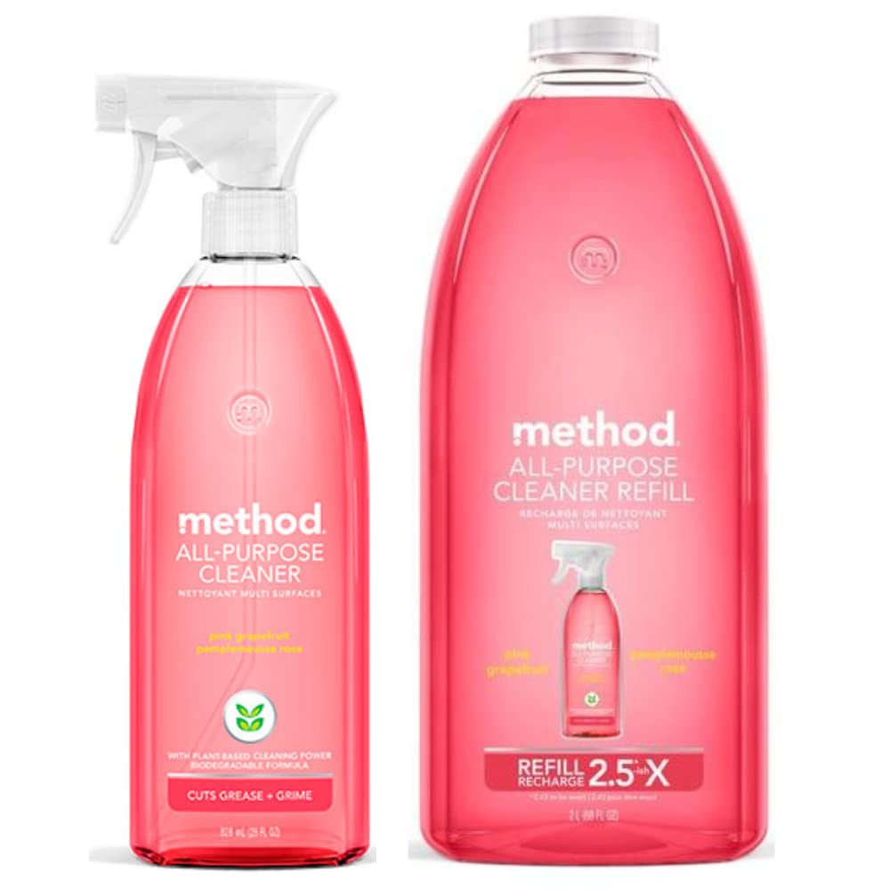 Method All Purpose Cleaner, Pink Grapefruit Scent, 28 oz. Spray & 68 oz. Refill Bottle - Bundle Pack