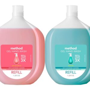 Method Gel Hand Soap Refill, Pink Grapefruit, Waterfall, 34 Fl Oz each, 2 CT (Variety Pack)