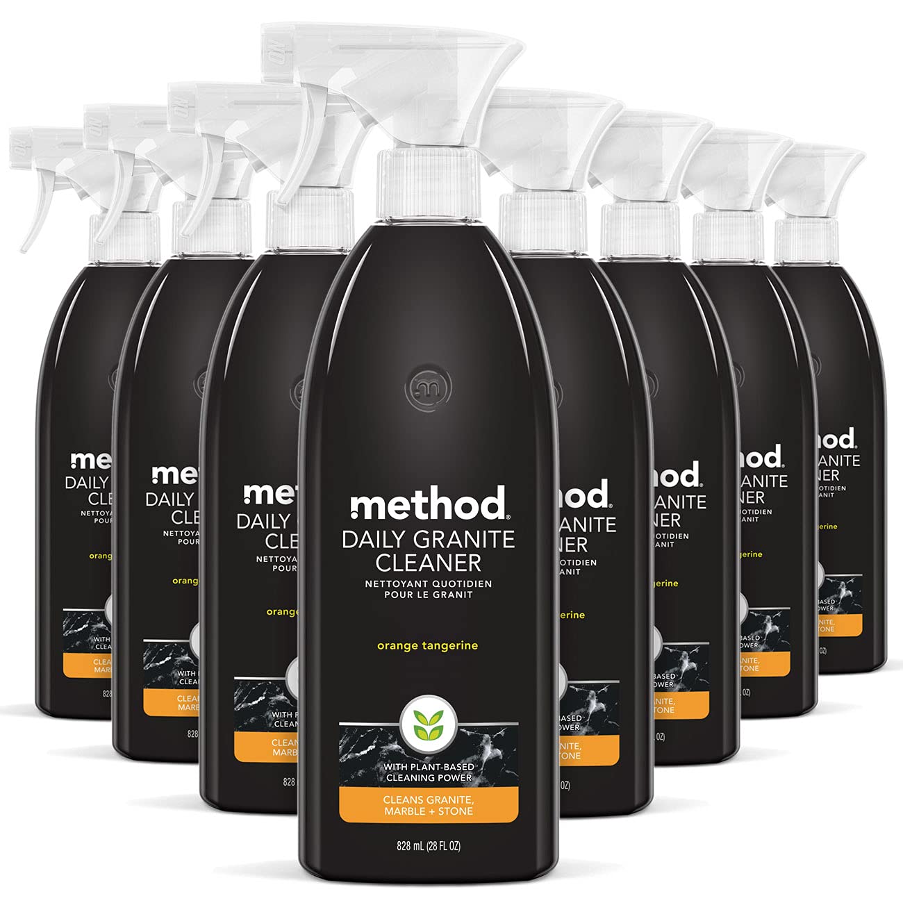 Method Daily Granite Cleaner Spray, Orange Tangerine, Plant-Based Cleaning Agent for Granite, Marble, and Other Sealed Stone, 28 oz Spray Bottles (Pack of 8)