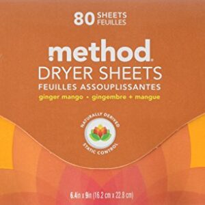 Method Dryer Sheets, Ginger Mango, 2 Pack - 80 Ct. Each (Total 160 Count)