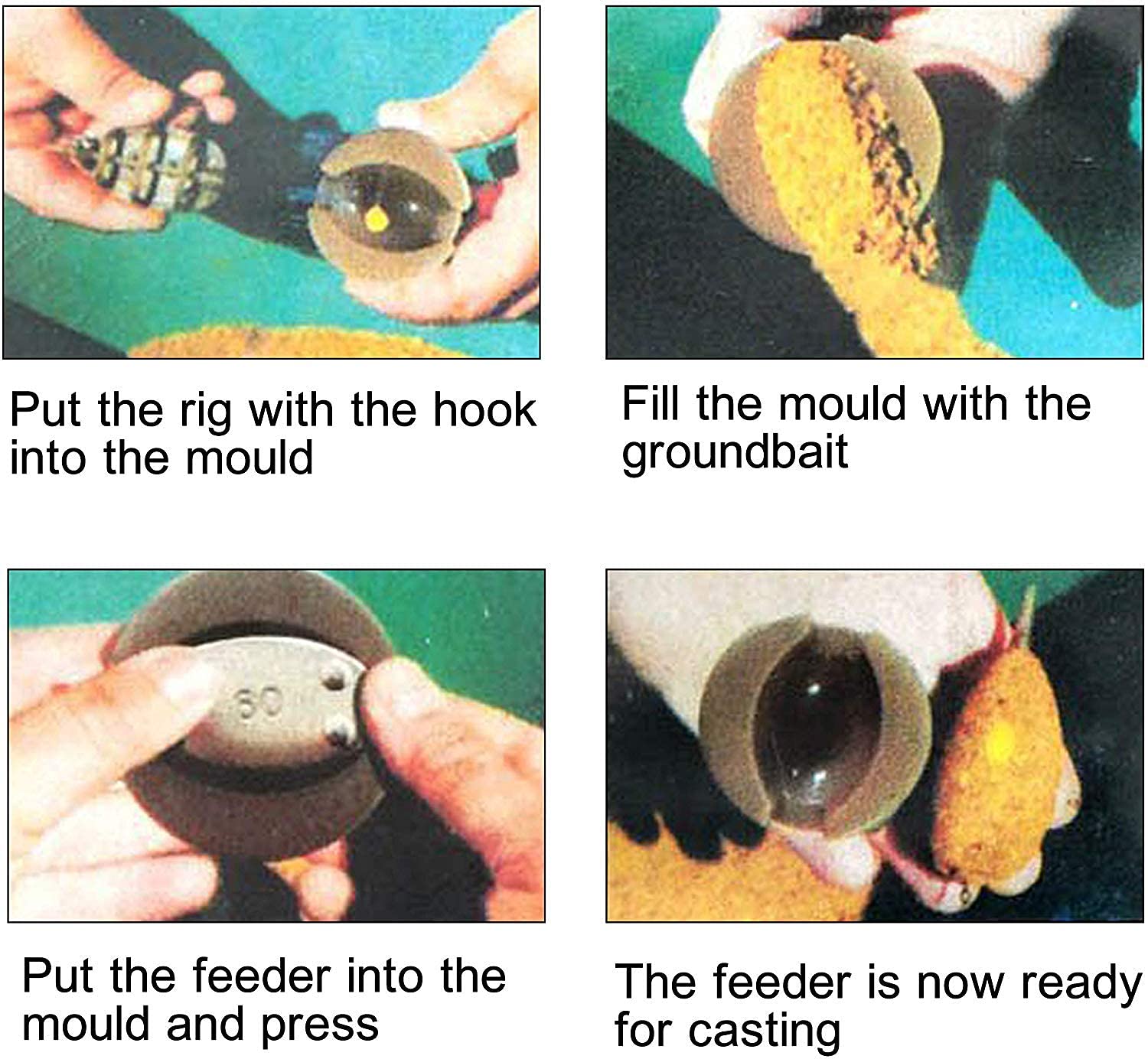 Carp Fishing Method Feeders Set 4 Inline Method Feeders with 1 Quick Release