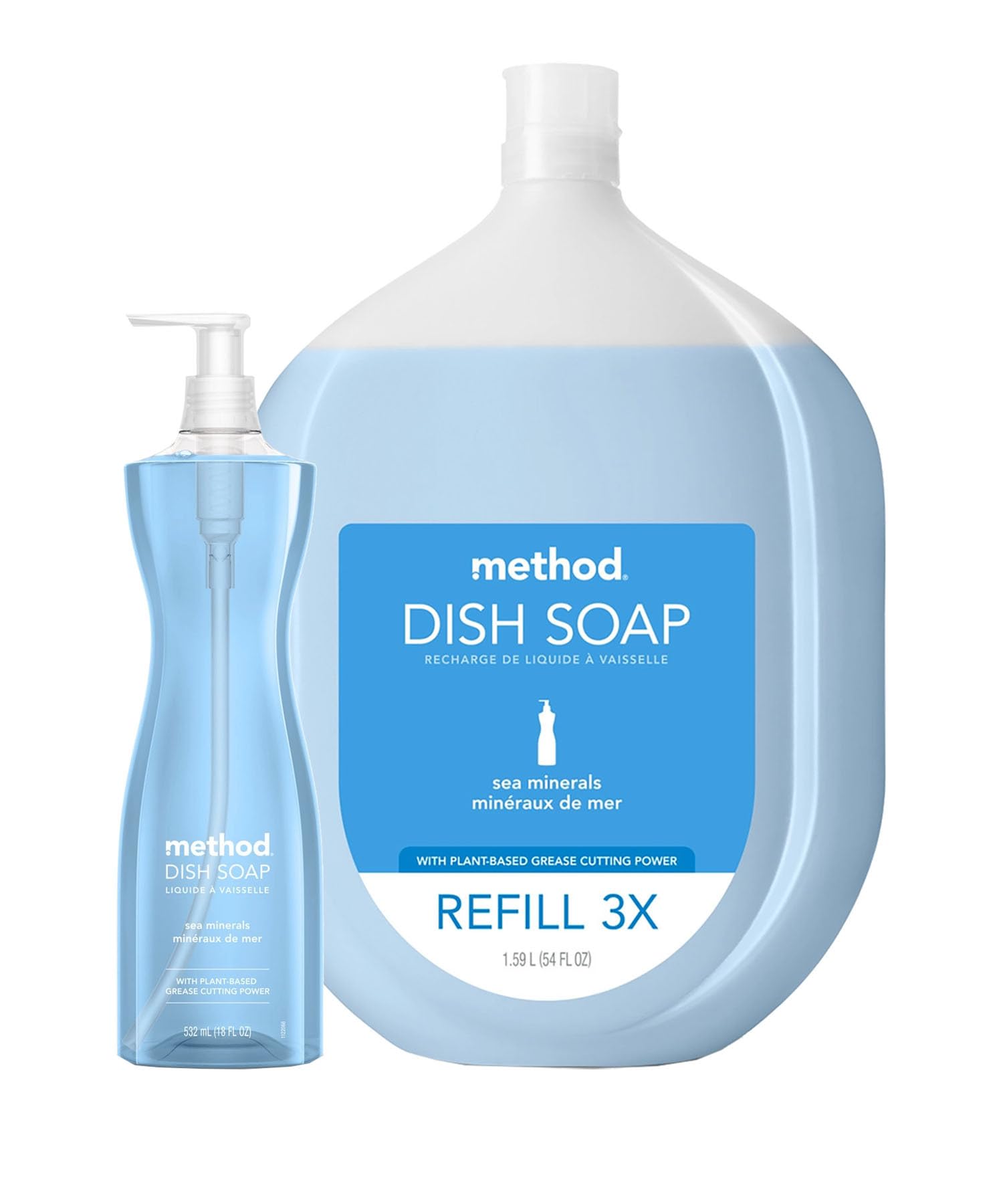 Method Sea Minerals Dish Soap and Refill,18 oz. Dispenser and Dish Soap Refill 54 oz. (Variety Pack)