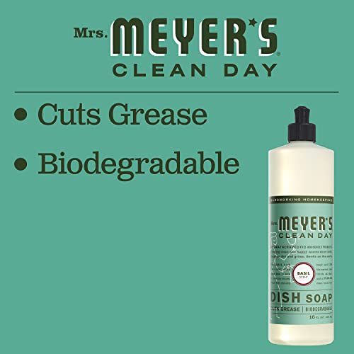 MRS. MEYER'S CLEAN DAY Liquid Dish Soap, Biodegradable Formula, Basil, 16 fl. oz