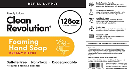 Clean Revolution Foaming Hand Soap Refill Supply Container, Ready to Use Formula, Dreamy Citrus Fragrance, Gluten Free, 128 Fl. Oz