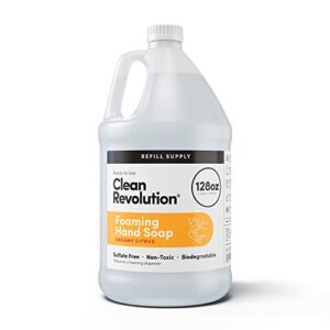 clean revolution foaming hand soap refill supply container, ready to use formula, dreamy citrus fragrance, gluten free, 128 fl. oz